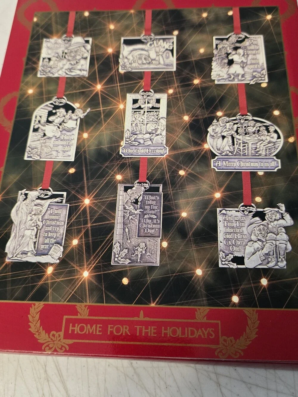 Vintage 1995 May Dept. Stores Pewter Christmas Carol Ornaments Set of Nine